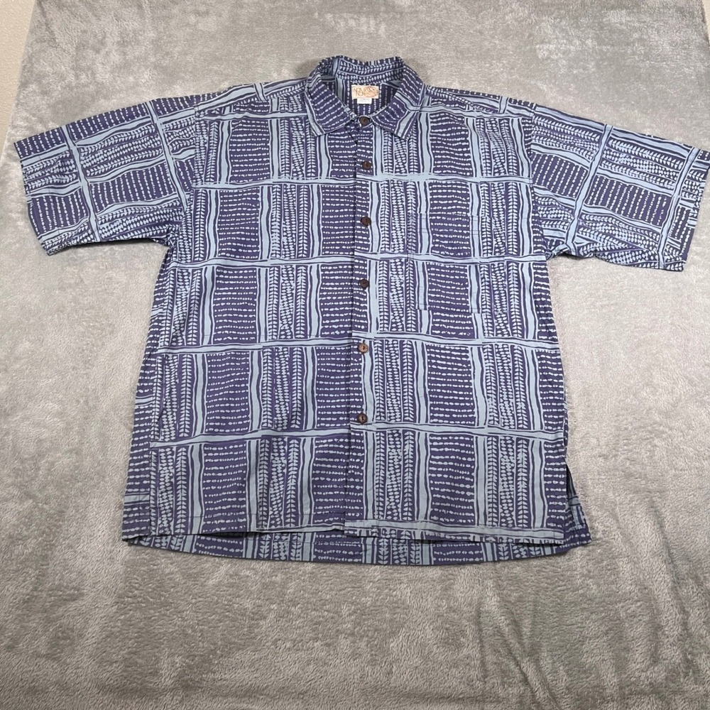 Noa Noa Shirt Mens Large‎ Blue Hawaii Cotton Hand Made in Indonesia Button Up